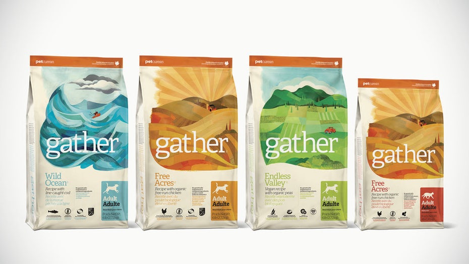 Thiết kế bao bì đóng gói của Gather Premium Pet Food. Nguồn: The Die Line
