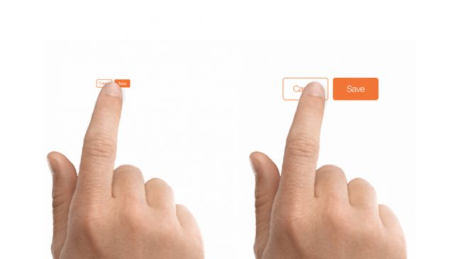 Hãy đảm bảo bạn thiết kế những nút bấm trên màn hình có kích cỡ phù hợp với đầu ngón tay. Nguồn: Apple.
