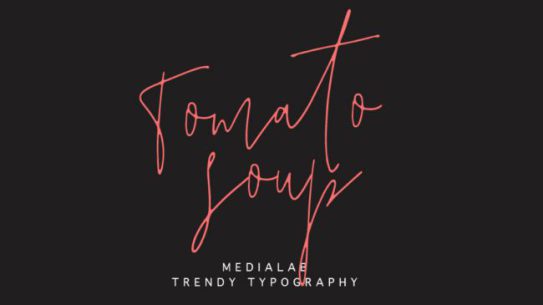 Cảm giác thủ công nguệch ngoạc mà Tomato Soup mang lại khiến nó lý tưởng cho những tấm thiệp mời hoặc để tái tạo một vẻ ngoài ghi chú cho thiết kế 
